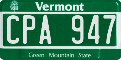 VT license plate CPA947