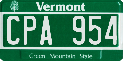 VT license plate CPA954