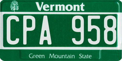 VT license plate CPA958