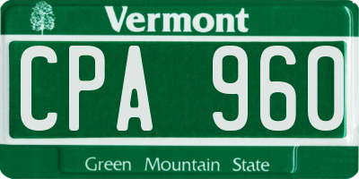 VT license plate CPA960