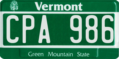 VT license plate CPA986