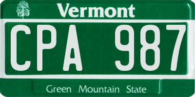 VT license plate CPA987