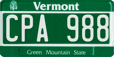 VT license plate CPA988