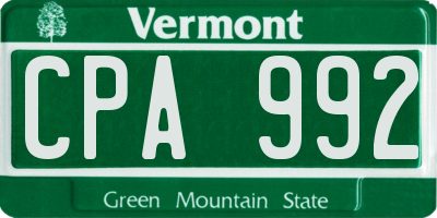 VT license plate CPA992