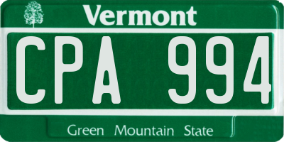 VT license plate CPA994