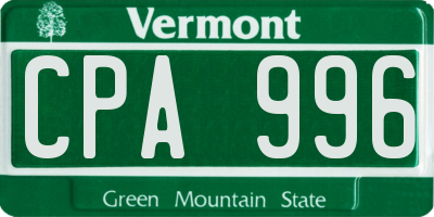 VT license plate CPA996