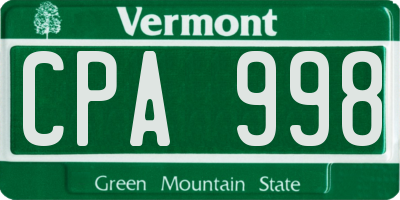 VT license plate CPA998
