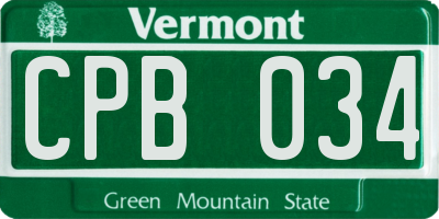VT license plate CPB034