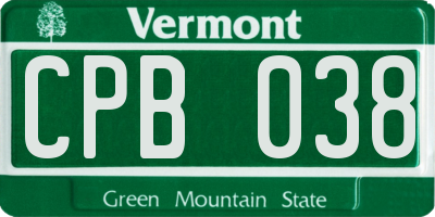 VT license plate CPB038
