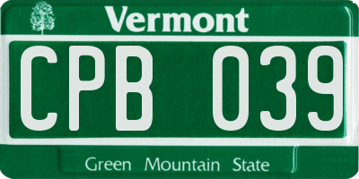 VT license plate CPB039