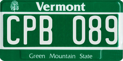 VT license plate CPB089