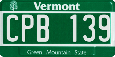 VT license plate CPB139