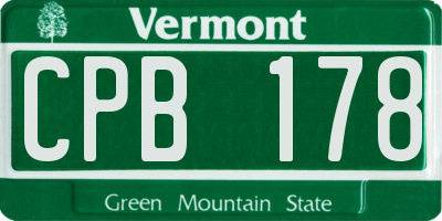 VT license plate CPB178