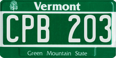 VT license plate CPB203