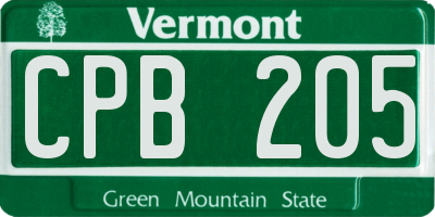 VT license plate CPB205