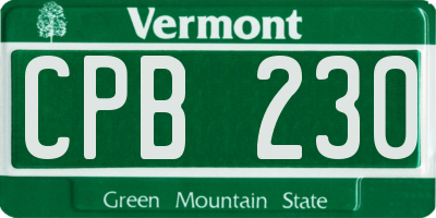 VT license plate CPB230