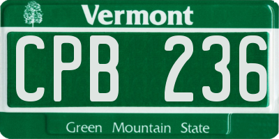 VT license plate CPB236
