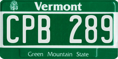VT license plate CPB289