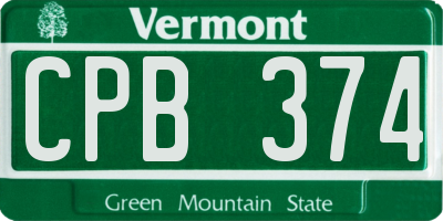 VT license plate CPB374