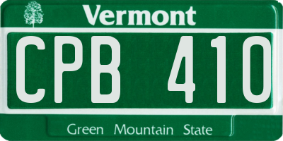 VT license plate CPB410