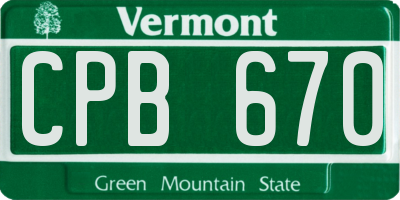 VT license plate CPB670
