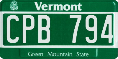 VT license plate CPB794