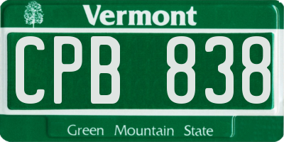 VT license plate CPB838