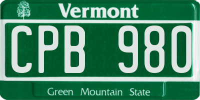 VT license plate CPB980