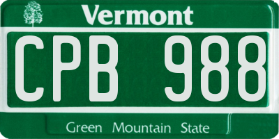 VT license plate CPB988