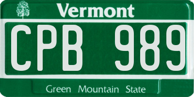 VT license plate CPB989