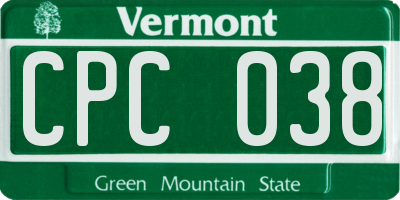 VT license plate CPC038