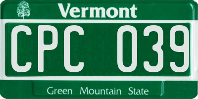 VT license plate CPC039