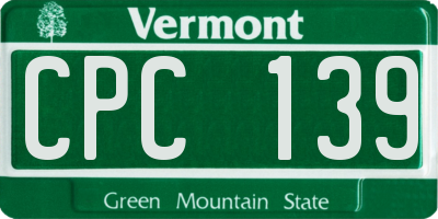 VT license plate CPC139
