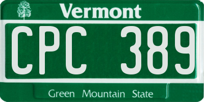 VT license plate CPC389