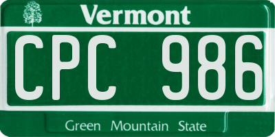 VT license plate CPC986