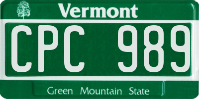 VT license plate CPC989