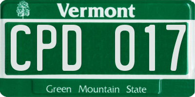 VT license plate CPD017