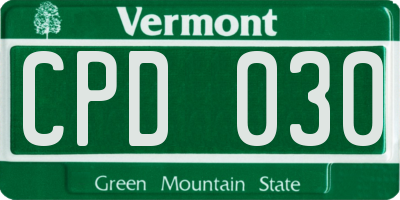 VT license plate CPD030