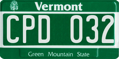 VT license plate CPD032
