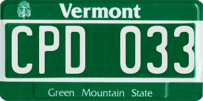 VT license plate CPD033