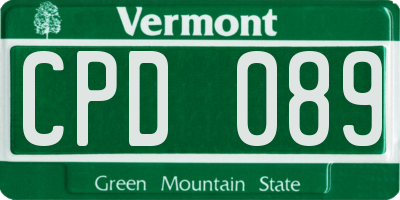 VT license plate CPD089
