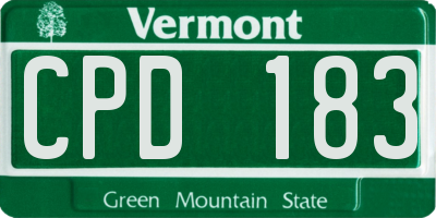 VT license plate CPD183