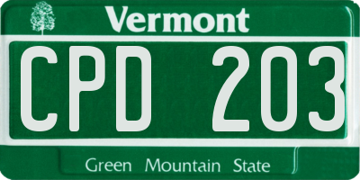 VT license plate CPD203