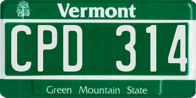 VT license plate CPD314