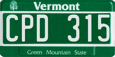 VT license plate CPD315