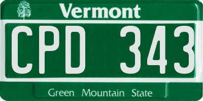 VT license plate CPD343