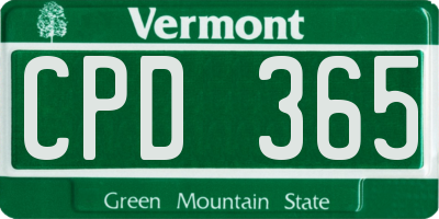 VT license plate CPD365