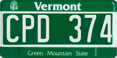 VT license plate CPD374
