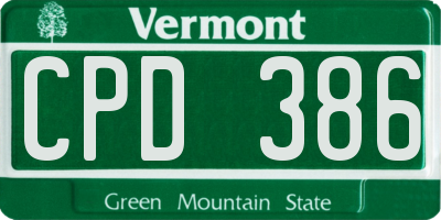 VT license plate CPD386
