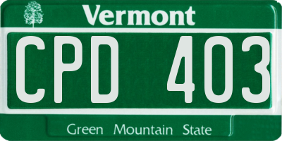 VT license plate CPD403